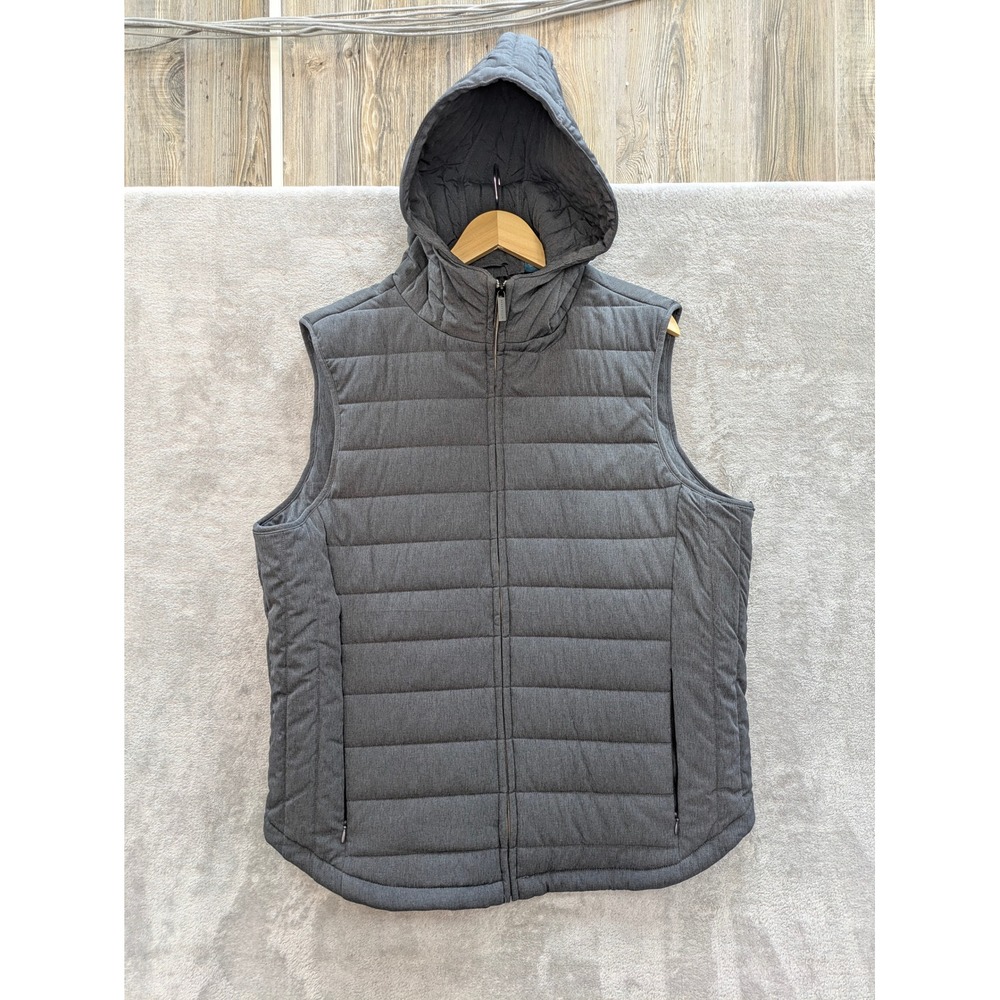 Gorpcore Puffer Vest Mens XL Gray Perry Ellis Hooded Quilted Full Zip Sleeveless